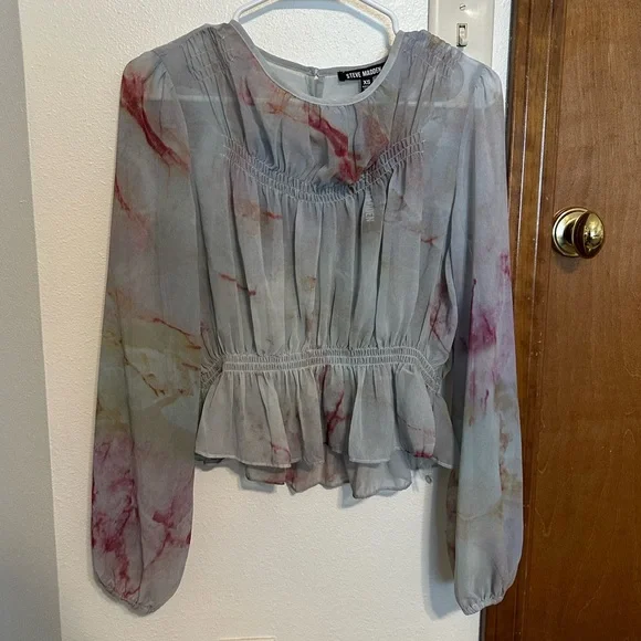 Steve Madden Pyper Ruched Satin Peplum Top XS - Picture 2 of 6